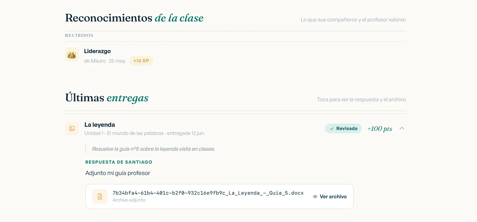 Reconocimientos de la clase y últimas entregas
